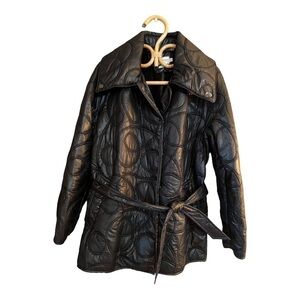 Hillary Radley New York black polyester belted coat oversized M